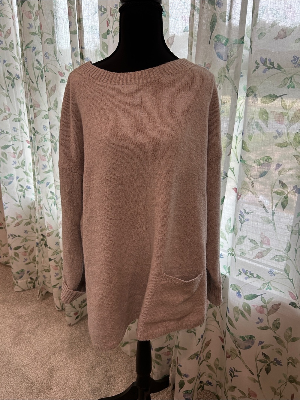 Relaxed Taupe Scoopneck Pocket Sweater - Women